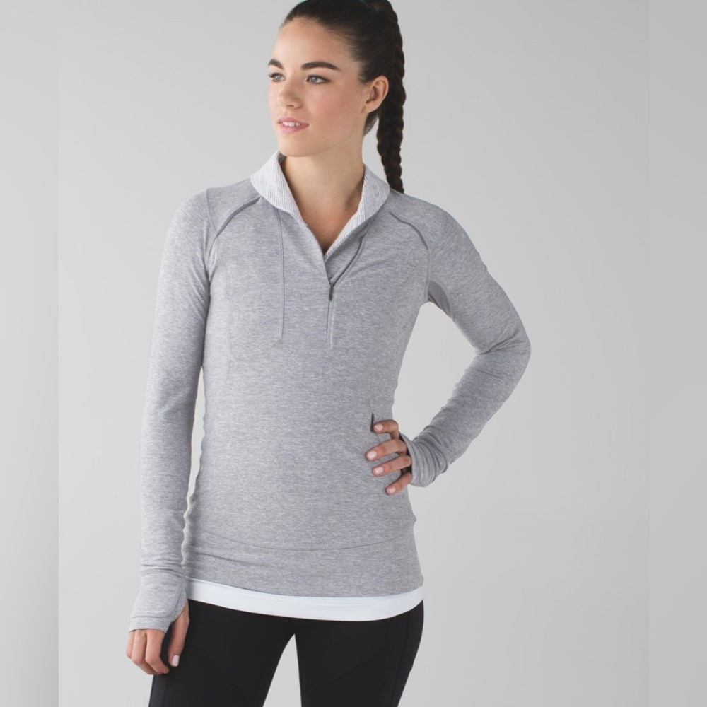 Lululemon Think Fast Gray Striped Pullover